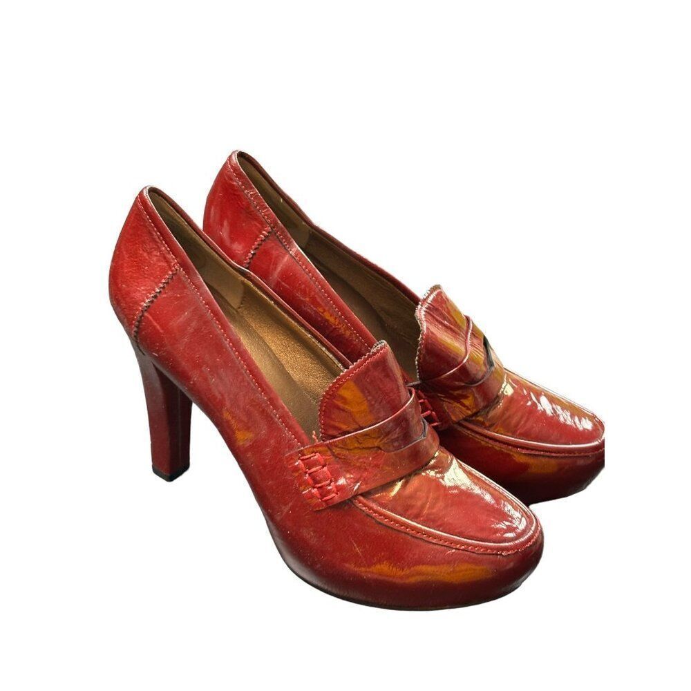 Me Too Red Patent Leather High Heel Loafers Size 8